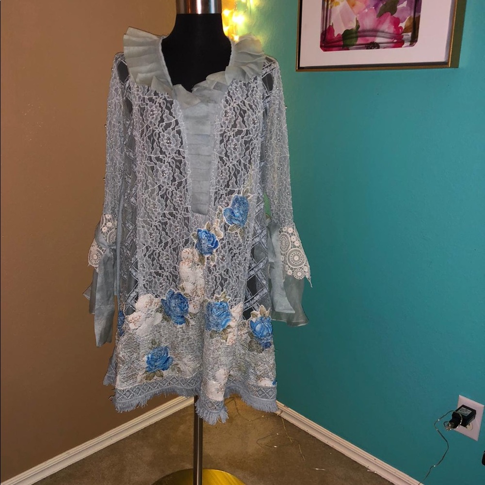 PAKISTANI DESIGNER FRILL LACE TOP SIZE SMALL
